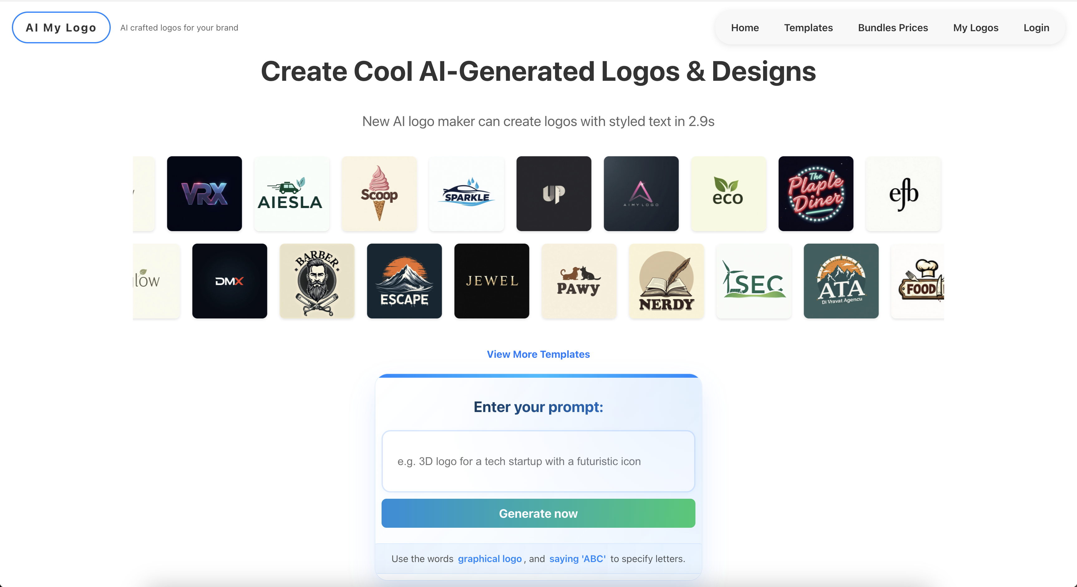 Latest Personal Project: AI My Logo screen